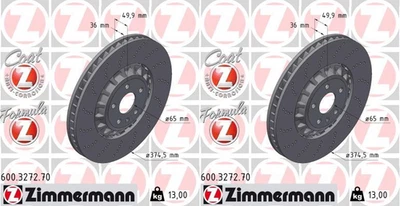 2x Zimmermann Formula Z Brake Discs 375mm 2 Piece Front Fits Audi A3 Q - Image 1 of 2