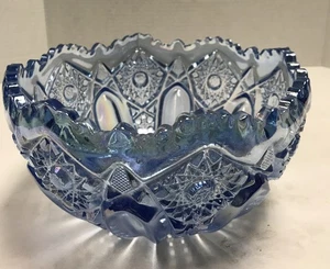 8.5" L.E. Smith Glass Blue Iridescent Carnival Glass Bowl Hobstar Daisy - Picture 1 of 2