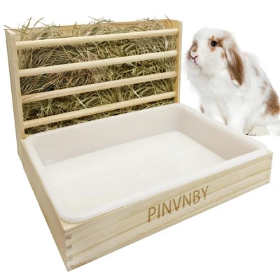 Bunny Hay Rack with Plastic Litter Box, Rabbit Grass Manger Holder, Guinea Pi... - Image 1 of 4