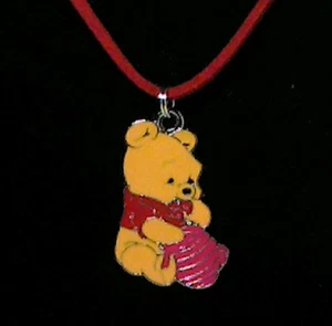 Orange & Red Winnie The Pooh w/Honey Pendant on Red Suede Cord w/Lobster Clasp - Picture 1 of 4