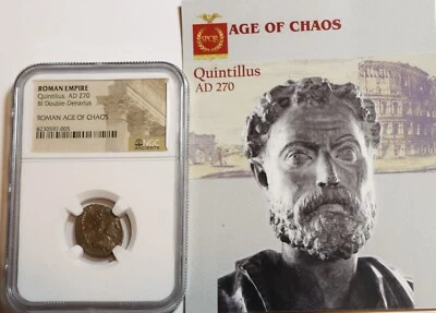 RARA MONEDA ROMANA EMPERADOR QUINTILLUS AD 270 CERTIFICADA NGC AUTÉNTICA CON CERTIFICADO DE AUTENTICIDAD Foto 1 de 4