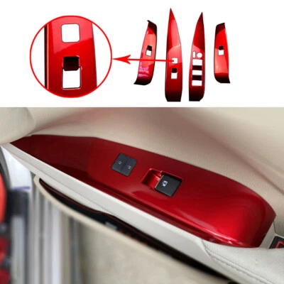 Cubierta de panel de control de ventana roja 4 piezas apta para Toyota Camry 2018 2019 2020 2021 2023 Foto 1 de 4