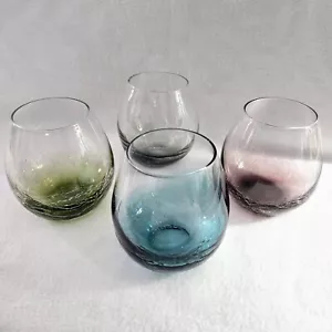 (4) Pier 1 "CRACKLE" Stemless Wine Glasses 4.5" 16 Oz, Multi Color, MINT! - Picture 1 of 11
