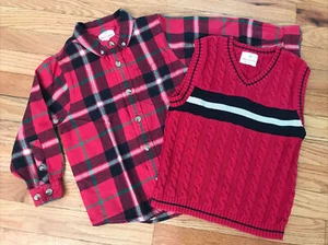 Hanna Andersson Boys Shirt Vest Set Red Plaid Size 100 US 4 Holiday - Picture 1 of 8