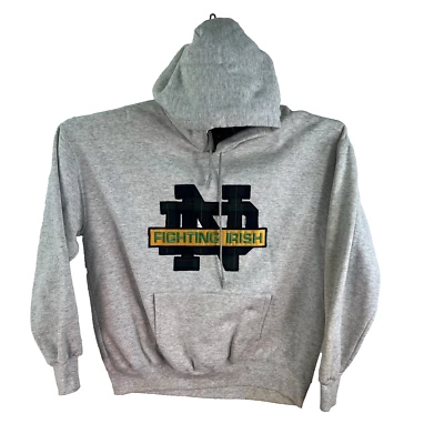 Vintage Notre Dame Embroidered Patch Hoodie Mens Size L Gray Nutmeg Tag - Image 1 of 4