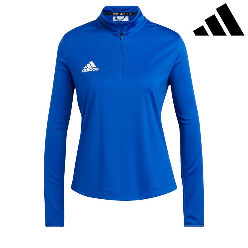 Camiseta para correr Adidas para mujer manga larga 1/4 cremallera azul grande venta al por menor $65 Foto 1 de 4