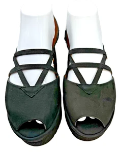 L'Amour Des Pieds Adelais Sandals 7 Black Peep Toe Suede Leather Wedge Platform - Picture 1 of 12
