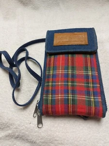 NWT Michael Stevens Small Carry All Bag Crossbody Purse Plaid Denim Mult Pockets - Picture 1 of 7