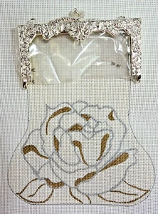 Hand-painted Needlepoint, Gold & Silver (two-sided) purse with clasp & chain - Picture 1 of 3