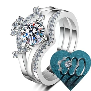 Moissanite Bridal Set Engagement Ring 14K White Gold Finish Round Cut 0.8CT VVS1 - Picture 1 of 10