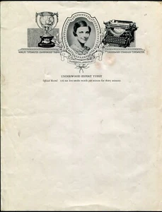 UNDERWOOD TYPEWRITER ~ Florence Abegglen, Champion Typist ~ Illus. Letter 1920s - Picture 1 of 1
