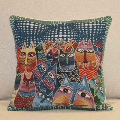 Laurel Burch Cats Vintage French Jacquard Tapestry Throw Pillow Cushion Covers - Image 1 of 4