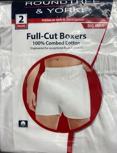 Roundtree Yorke Mens 2 Pair Full cut Big Man Boxers Cotton White 56 - Picture 1 of 1