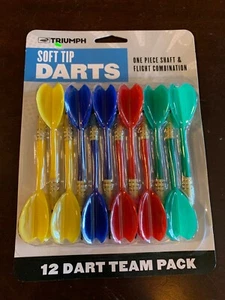SOFT TIP DARTS 12-pk 1-pc shaft & flight combo Triumph NEW! multi-color team pk - Picture 1 of 2