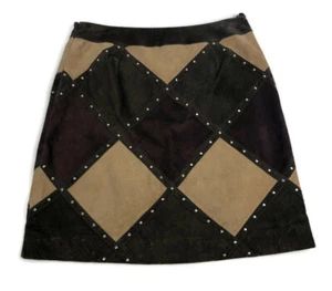 Worth New York Wildleder Lederrock Damen Größe 0 A-Linie Nieten Argyle Diamant - Bild 1 von 9