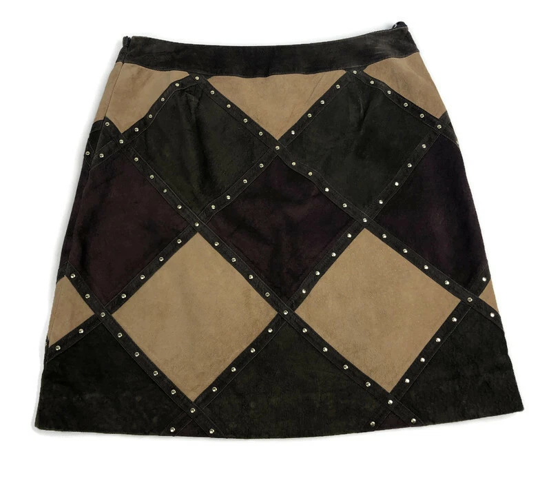 Falda Worth New York Gamuza Cuero Para Mujer Talla 0 Línea A Tachuelas Argyle Diamante Foto 1 de 4
