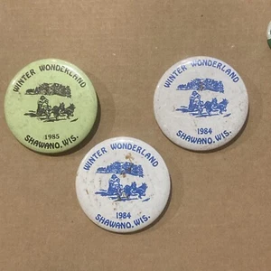 Shawano WI Winter Wonderland 1984 1985 lote botones pinback mercado de valores Shawano - Imagen 1 de 2