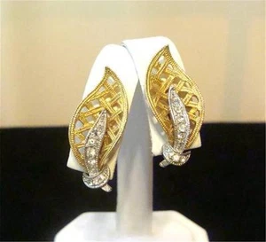 Vintage Goldtone & Rhinestone Clip Earrings - Picture 1 of 4