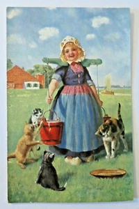 FANTAISIE CHAT CARTE POSTALE ANCIENNE LAITIERE - Picture 1 of 2