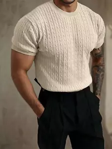Men's Knit T-Shirts Short Sleeve Crewneck Shirts Pullover Tees Basic Tops S-XXL - Picture 1 of 14