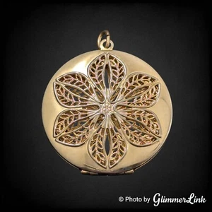 Vintage Floral Openwork Round Double Sided Gold Tone Locket Pendant - Picture 1 of 10