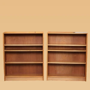 Pair Teak Open Bookcases Vintage Mid Century 2 Bookshelves Herbert Gibbs - Picture 1 of 9