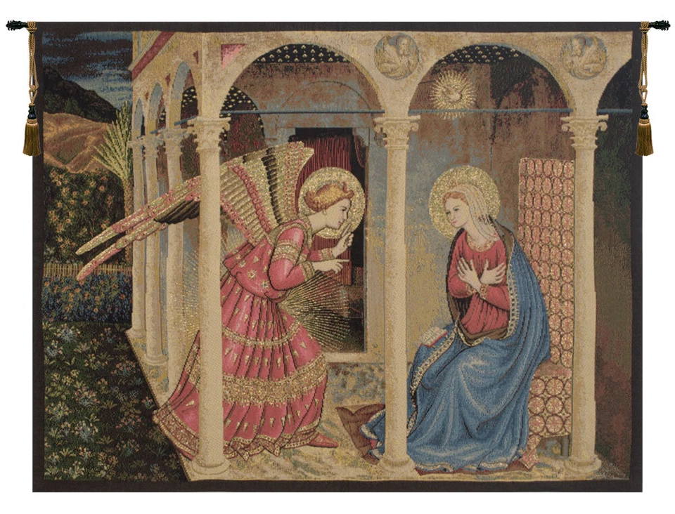 Sacred Annunciation An Italian Tapestry Wallhanging 40x53, 18x24 in New - Image 1 of 4