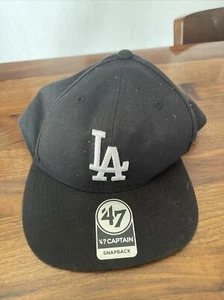 '47 Los Angeles Dodgers Captain No Shot Black/White Logo Adjustable Snapback Hat - Picture 1 of 4