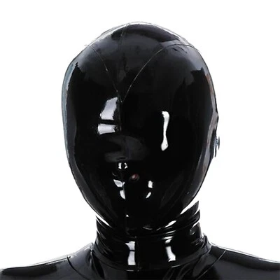 Unisex Black Latex Hooded Mask,with Nose Only Breathing,for Latex Club Costume-B - Image 1 of 4