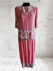 Judith Ann Creations Beaded Silk 2 Piece Women’s Medium Pink Lined Sequin - Picture 1 of 15