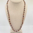 Vintage Beaded Necklace Gold Tone Brown Oval Lucite Single Strand Jewelry 24"