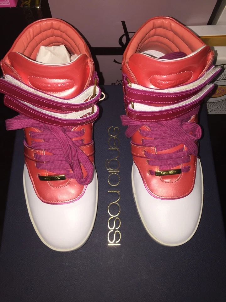 Nuevo Sergio Rossi Cuero Zapatillas Altas Zapatos Atléticos EE. UU. 6,5 EUR 37 Foto 1 de 4
