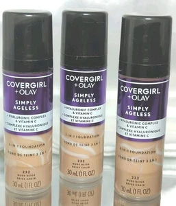 Covergirl Olay Simply Ageless 3 in 1 Liquid Foundation 232 Nude Beige Lot of 3 - Picture 1 of 2
