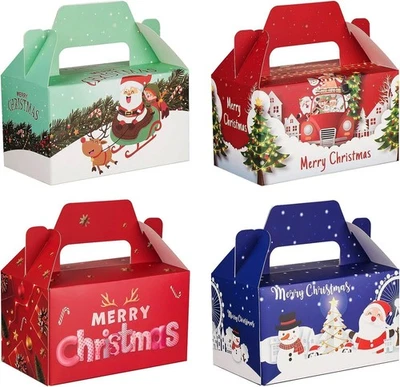 BRANDED 24 PCS 3D Christmas Cookie Gift Boxes w/ Handles, Candy Treat Cardboard Cookie