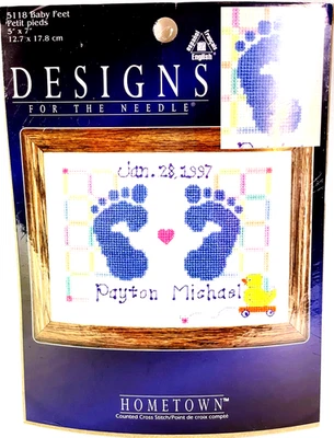 Stitchery Kit Vintage 1997 DFTN Hometown 14-Count Cross Stitch BABY FEET - Image 1 of 4