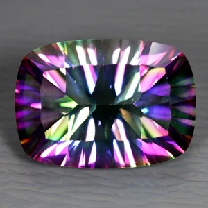 7.58 ct Awe-inspiring Cushion (14 x 10 mm) Green Mystic Fire Topaz Gemstone - Picture 1 of 2