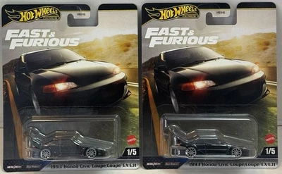 LOT OF 2! Hot Wheels Premium 1993 HONDA CIVIC COUPE EX EJ1 Fast & Furious 2025 - Image 1 of 2