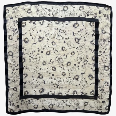 Vintage 80s Pierre Balmain All Over Floral Print Black Silk Scarf, Shawl Retro - Image 1 of 4
