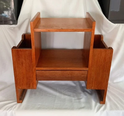 Vintage Mid Century Real Wood Coffee Side Table With Magazine Racks & Drawer - Image 1 of 4