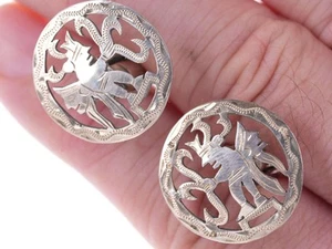 Gemelos vintage guatemaltecos 900 plata estilo maya - Imagen 1 de 3