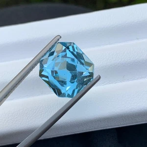 Natural Blue Swiss Topaz Loose Gemstone 11.2ct - 12mm Octagon Asscher Cut Brazil - Picture 1 of 18