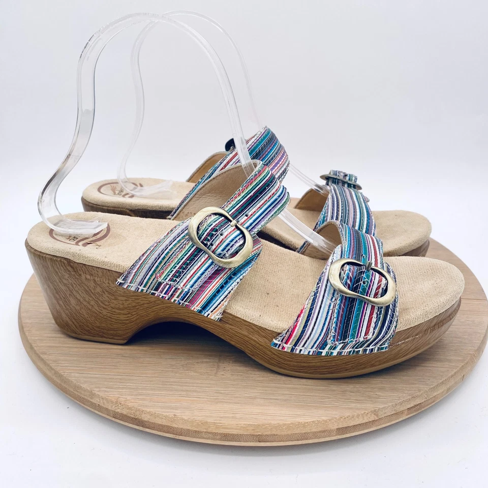 Sandalias Dansko Sophie para mujer 9 40 cuero azul doble correa deslizables peep Foto 1 de 4