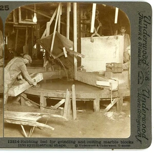 Rubbing & Cutting Marble Blocks Symmetrical Shapes Underwood Stereoview - Picture 1 of 3
