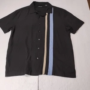 Axist Washable Silk Mens XL Black W/Stripes Short Sleeve Button Up - Picture 1 of 7