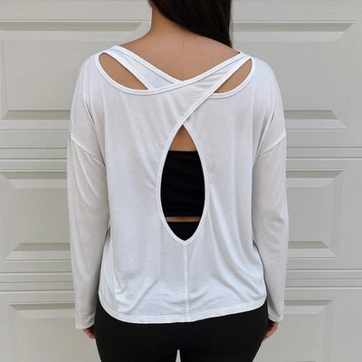 Lululemon Back Into It Long Sleeve Top Womens Large White Pima Cotton Cross Back - Image 1 of 4
