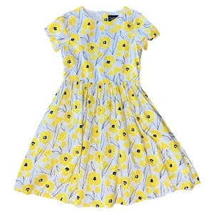 LANDS' END Girl's Floral Dress Size 14 100% Cotton Midi Fit & Flare White - Picture 1 of 5
