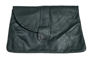 Bolso sin asas vintage de cuero genuino verde oscuro con bolsillos forrados de 12,75"x8" - Imagen 1 de 8