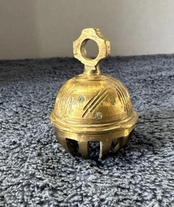 Vintage Brass 2” Elephant Claw Bell With Etched Feathered Design - Picture 1 of 8