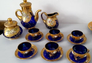 Antique Bohemian Moser Enamelled Glass Coffee Set and six cups and saucers - Picture 1 of 24
