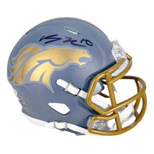 Bo Nix Signed Denver Broncos Slate Alternate Speed Mini Football Helmet (Beckett - Picture 1 of 3